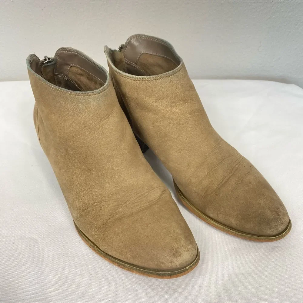 CASLON Suede Taupe Tan ‘Mayne’ Midi Zip Heeled Ankle Bootie
